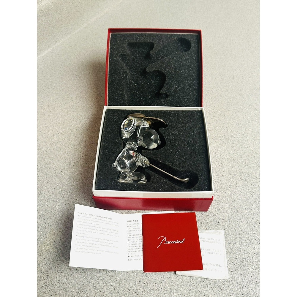Rare! Baccarat Crystal UFS Snoopy Golf Silver Clear Figurine Figure With Box HTF